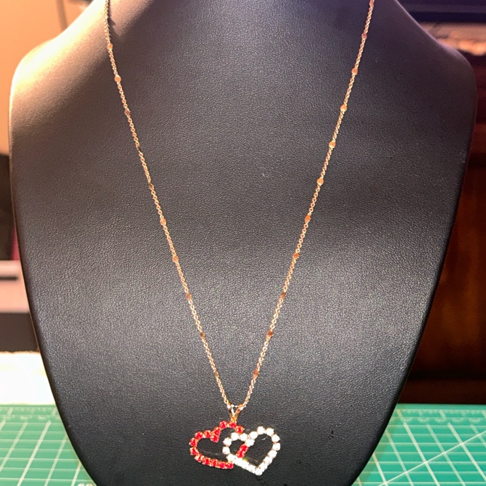 Red Clear Double Interlocking Hearts Pendant 10k … - image 1